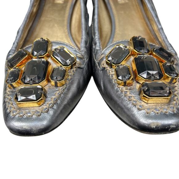 Prada Women’s Rhinestone Silver Metallic Ballet Flats Size 38.5 US 8.5 - Picture 11 of 13